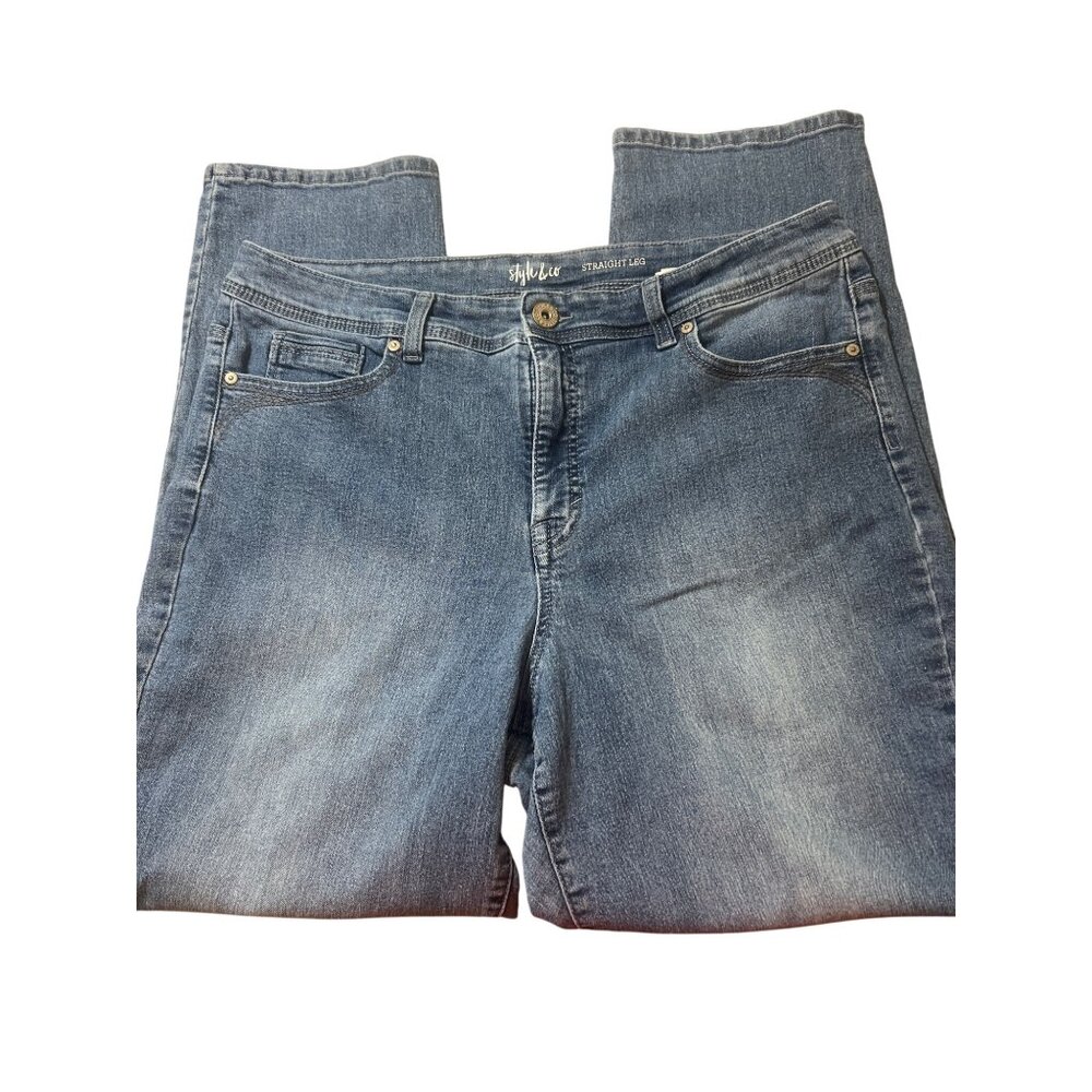 Style & Co Straight Leg Blue Denim Jeans Womens Cotton Blend Stretch Sz 16 Short
